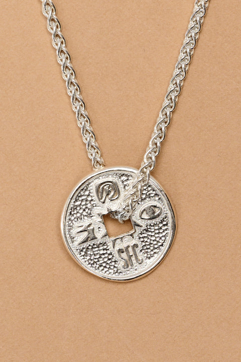 Silver Lucky Coin necklace with Stone pendant (GO1)