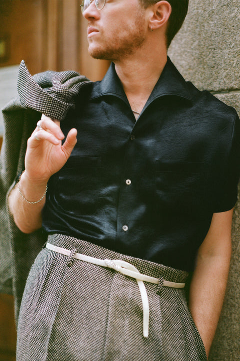 Black crushed satin wing collar 'Henry Hill' shirt