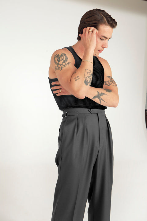 Black perforated vest / undershirt / tank (2pcs)