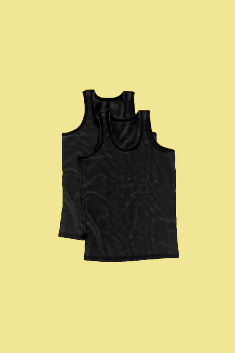 Black perforated vest / undershirt / tank (2pcs)