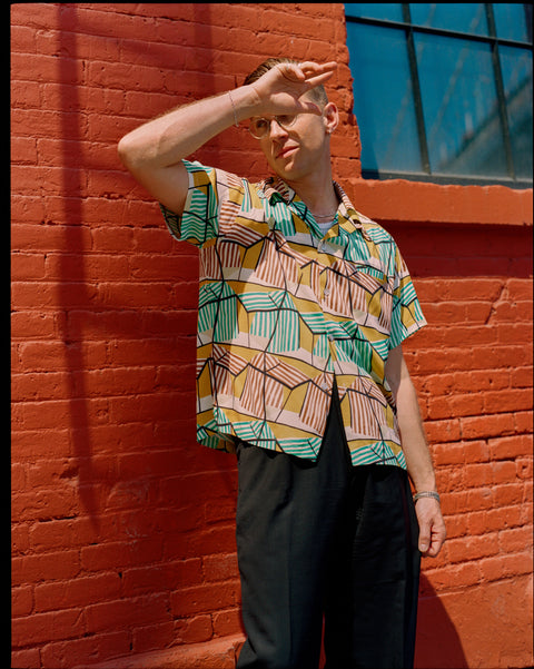 Yellow drapey Brighton hut shirt