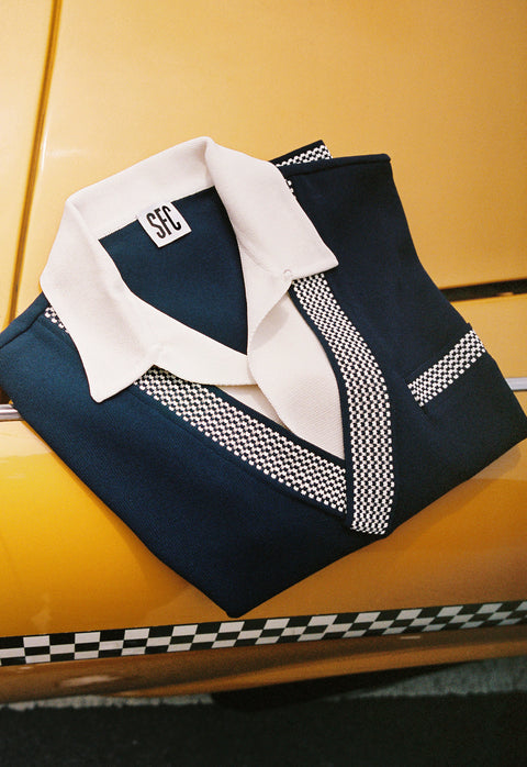 Navy and white Checker polo