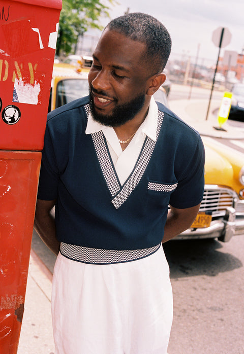 Navy and white Checker polo