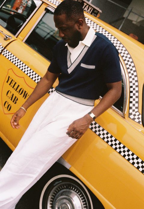 Navy and white Checker polo