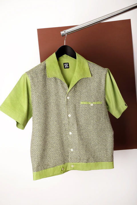 Green & black textured panel shirt