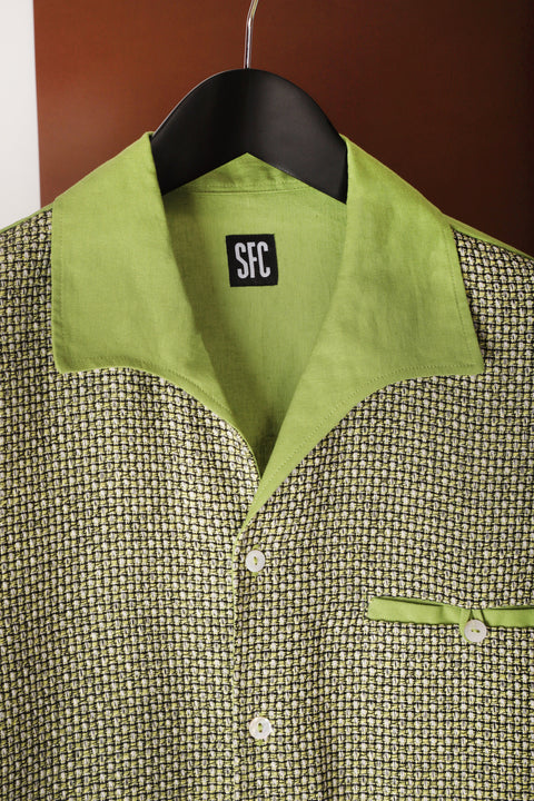 Green & black textured panel shirt