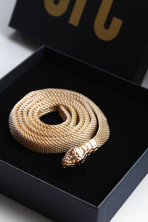 Gold metal chain link snake belt