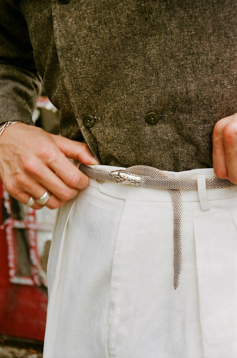 Silver metal chain link snake belt