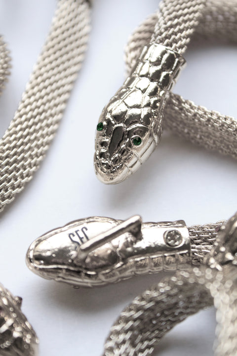 Silver metal chain link snake belt