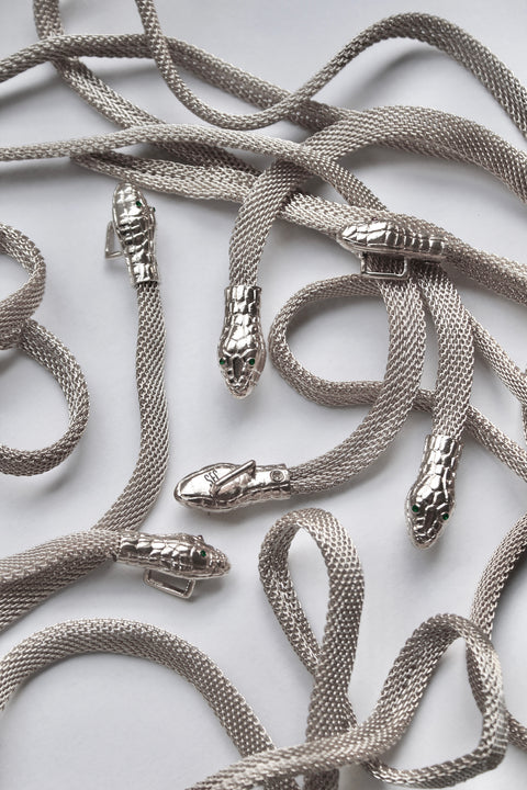 Silver metal chain link snake belt