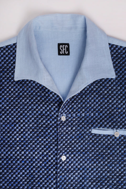 Light blue checked textured panel shirt