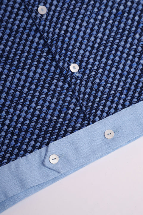Light blue checked textured panel shirt