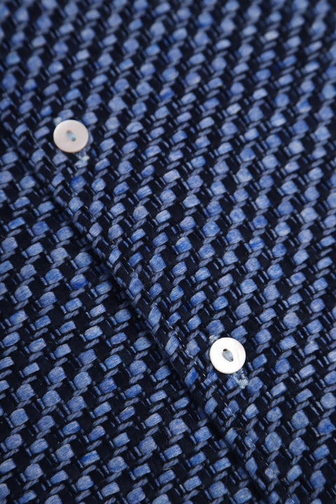 Light blue checked textured panel shirt