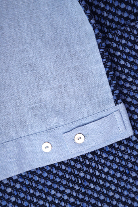 Light blue checked textured panel shirt