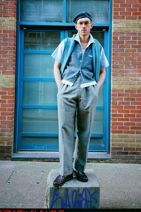 Light blue checked textured panel shirt