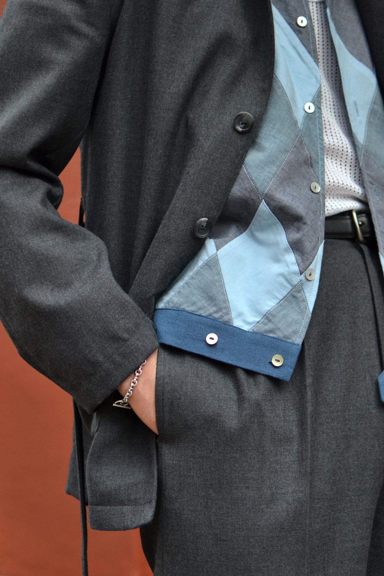 Blue toned diamond patchwork panel shirt – Scott Fraser Collection