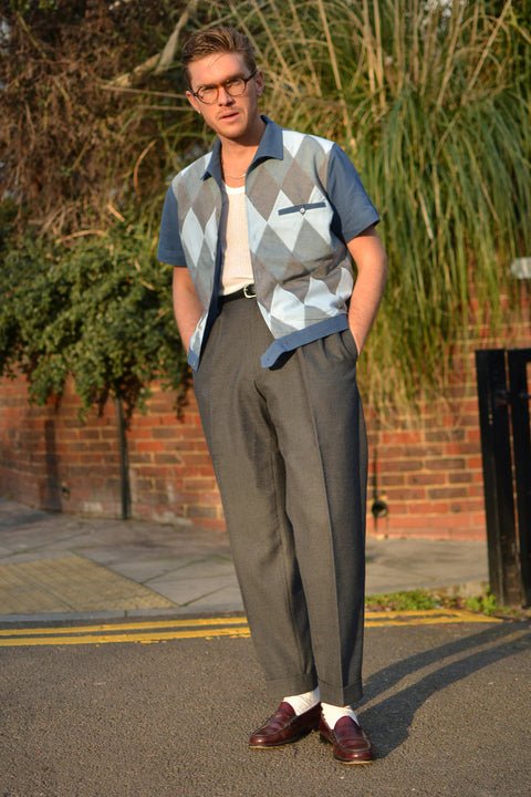 Blue toned diamond patchwork panel shirt