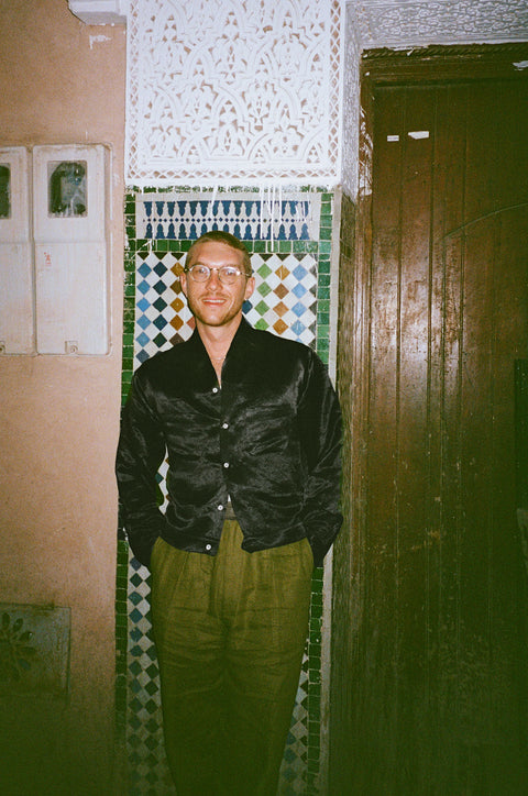 Black crushed satin wing collar 'Henry Hill' shirt