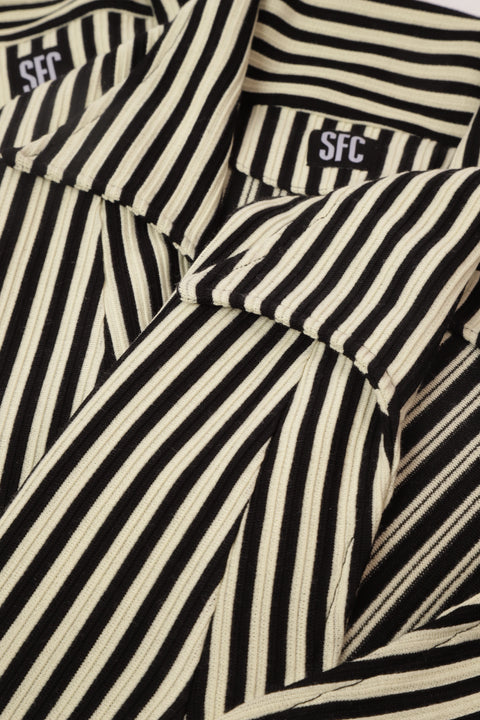 Black and ivory textured stripe beach polo
