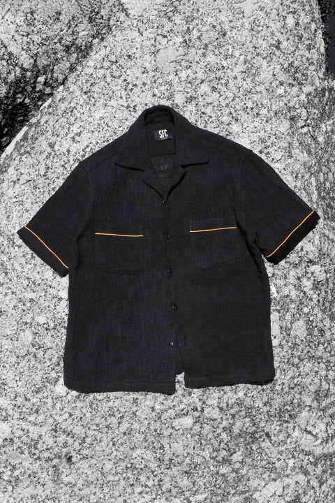 Coal black slub woven pocket shirt