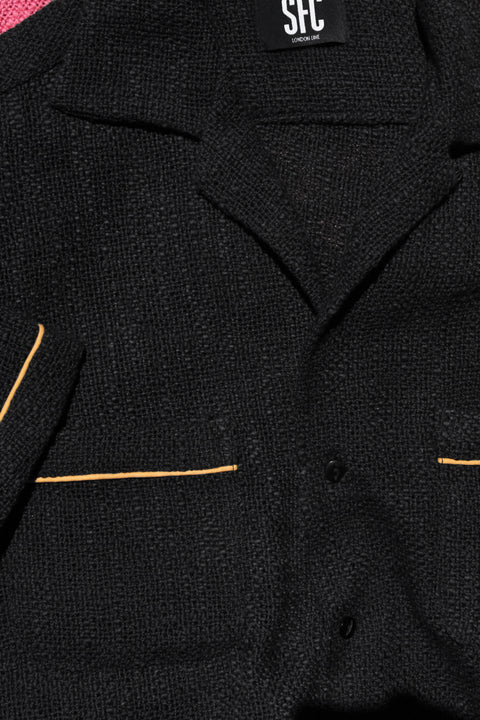 Coal black slub woven pocket shirt