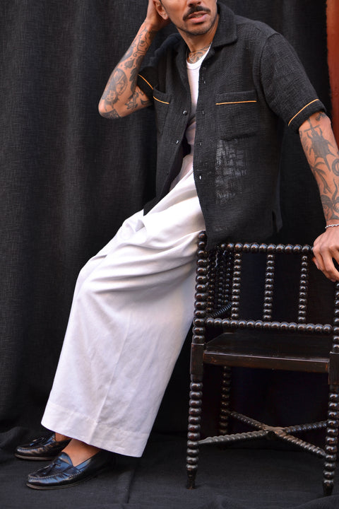 Coal black slub woven pocket shirt