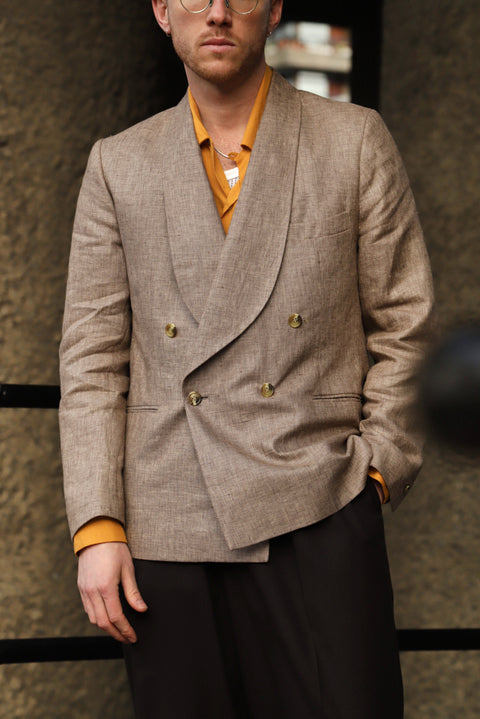 FABRIC OPTION  - MID BROWN AND BEIGE LINEN WOOL