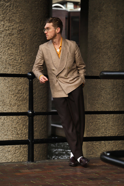 FABRIC OPTION  - MID BROWN AND BEIGE LINEN WOOL