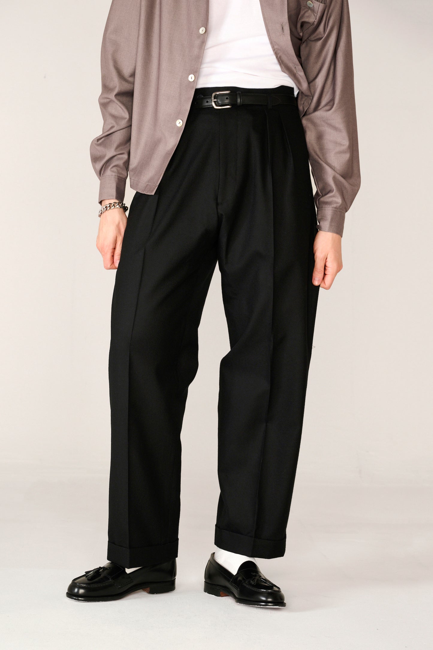 Black wool classic wide-leg trousers