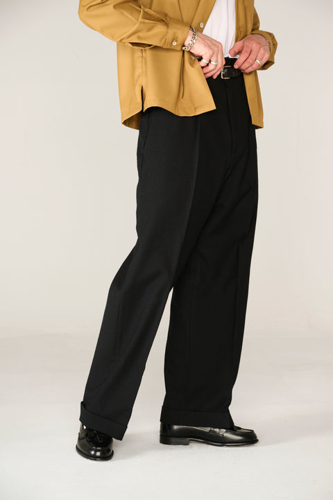 Black wool Wide Boy trousers (IN STOCK)
