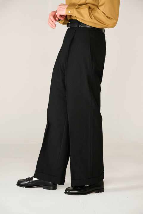 Black wool Wide Boy trousers (IN STOCK)