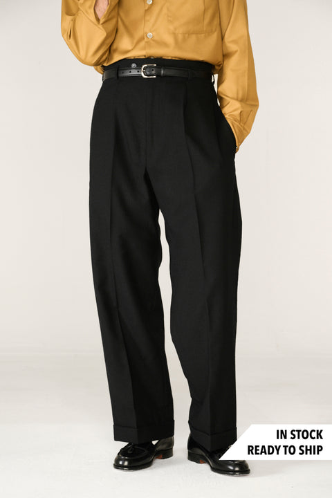 Black wool Wide Boy trousers (IN STOCK)