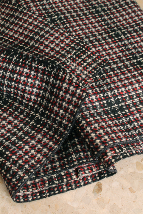 Black with red and white overcheck wool slub - TC020