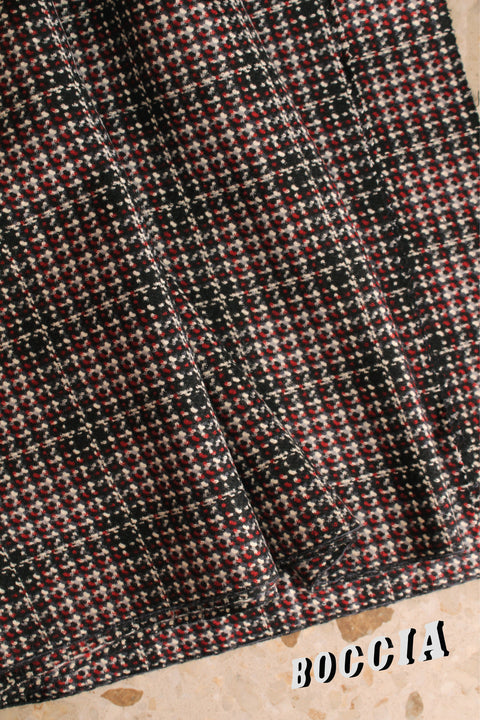 Black with red and white overcheck wool slub - TC020