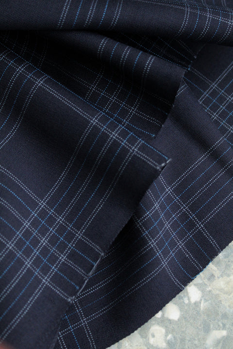 Navy blue wool w/ light blue over-check wool - TC024