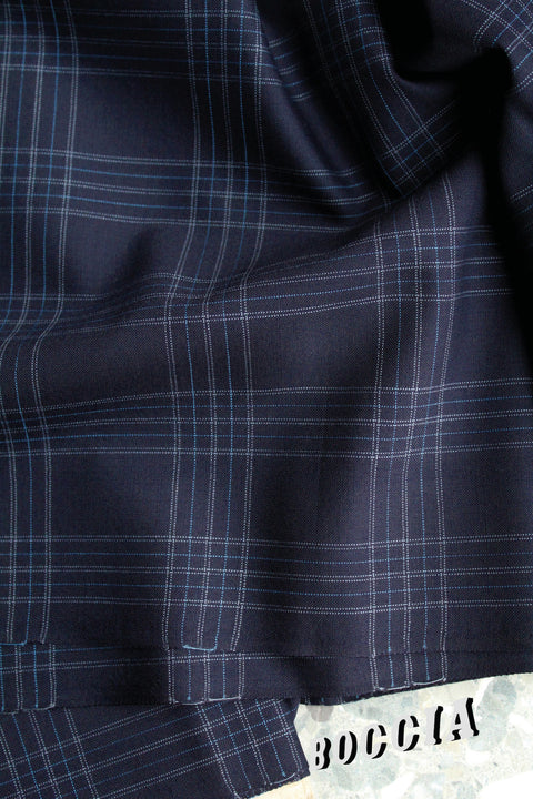 Navy blue wool w/ light blue over-check wool - TC024
