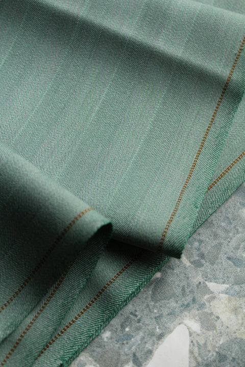 Turquoise striped herringbone drapey wool - TS002