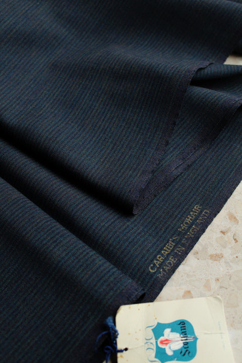 Dark green blue subtle stripe mohair wool - TS005