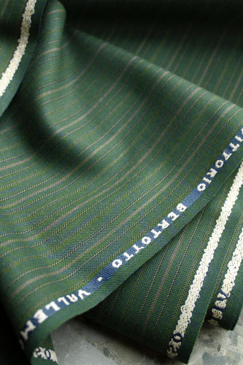 Racing green multi stripe drapey wool - TS011