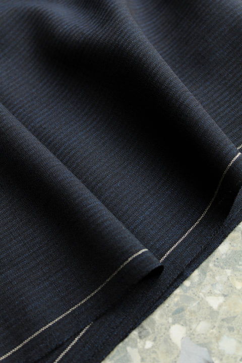 Dark navy blue subtle stripe fine weight wool - TS014