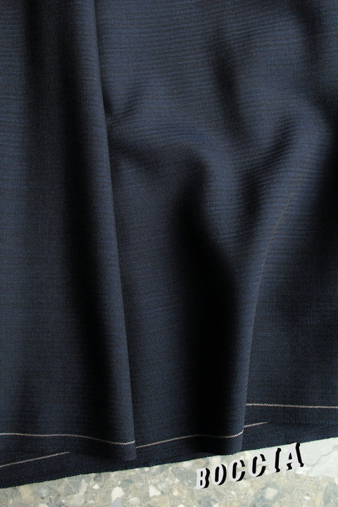 Dark navy blue subtle stripe fine weight wool - TS014