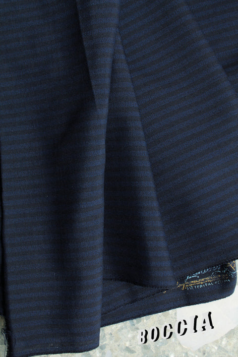Midnight blue and black striped wool suiting - TS016