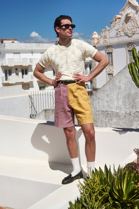 Pink and yellow tone-tone wide boy shorts