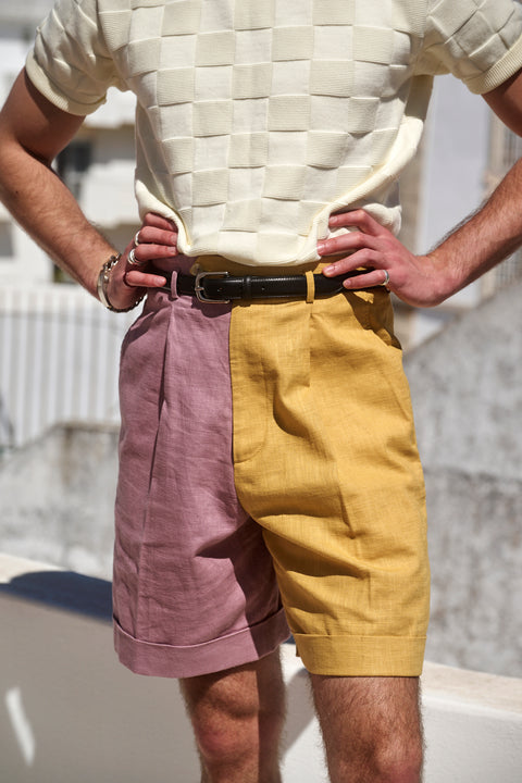Pink and yellow tone-tone wide boy shorts