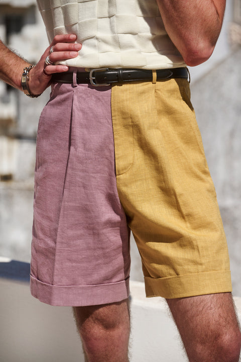 Pink and yellow tone-tone wide boy shorts