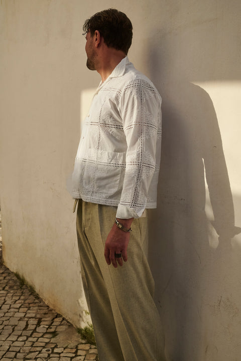 White embroidered pocket shirt
