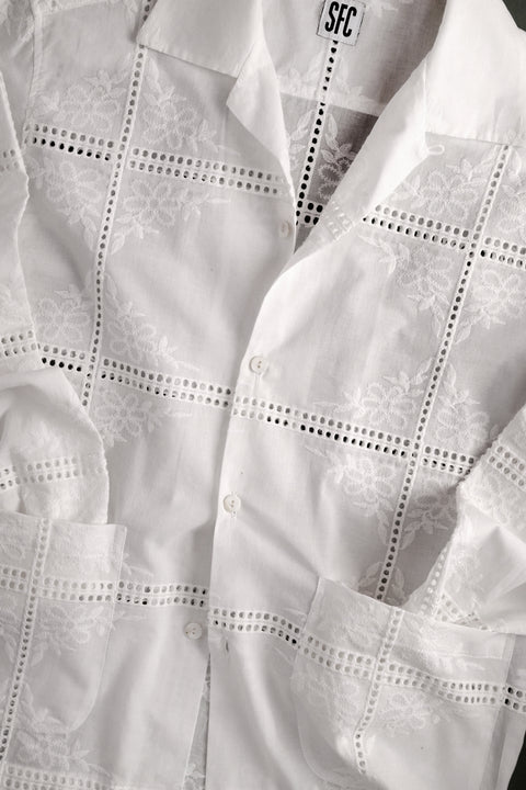 White embroidered pocket shirt