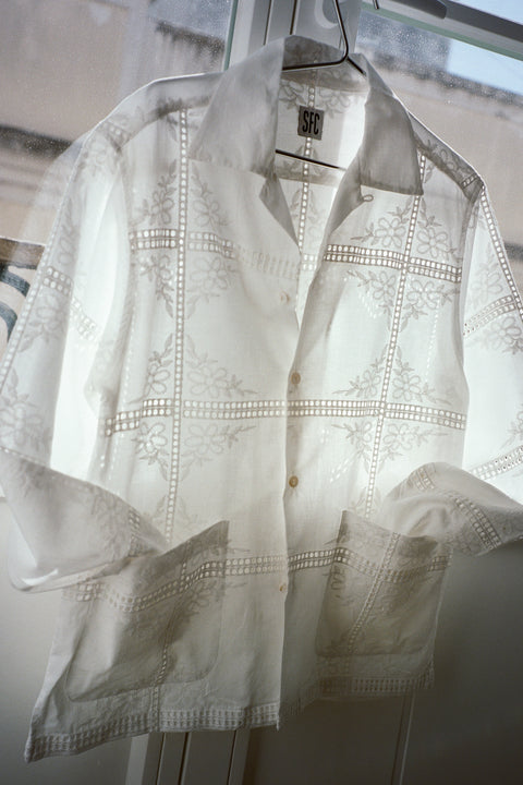 White embroidered pocket shirt