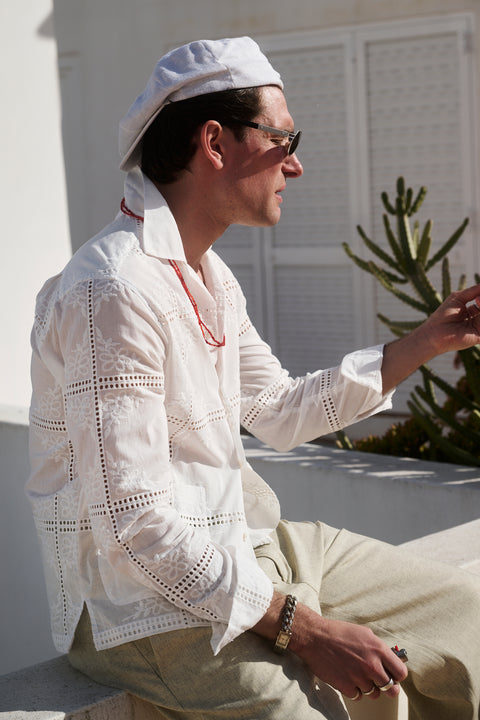 White embroidered pocket shirt