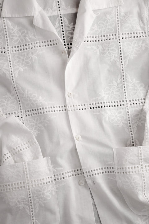 White embroidered pocket shirt